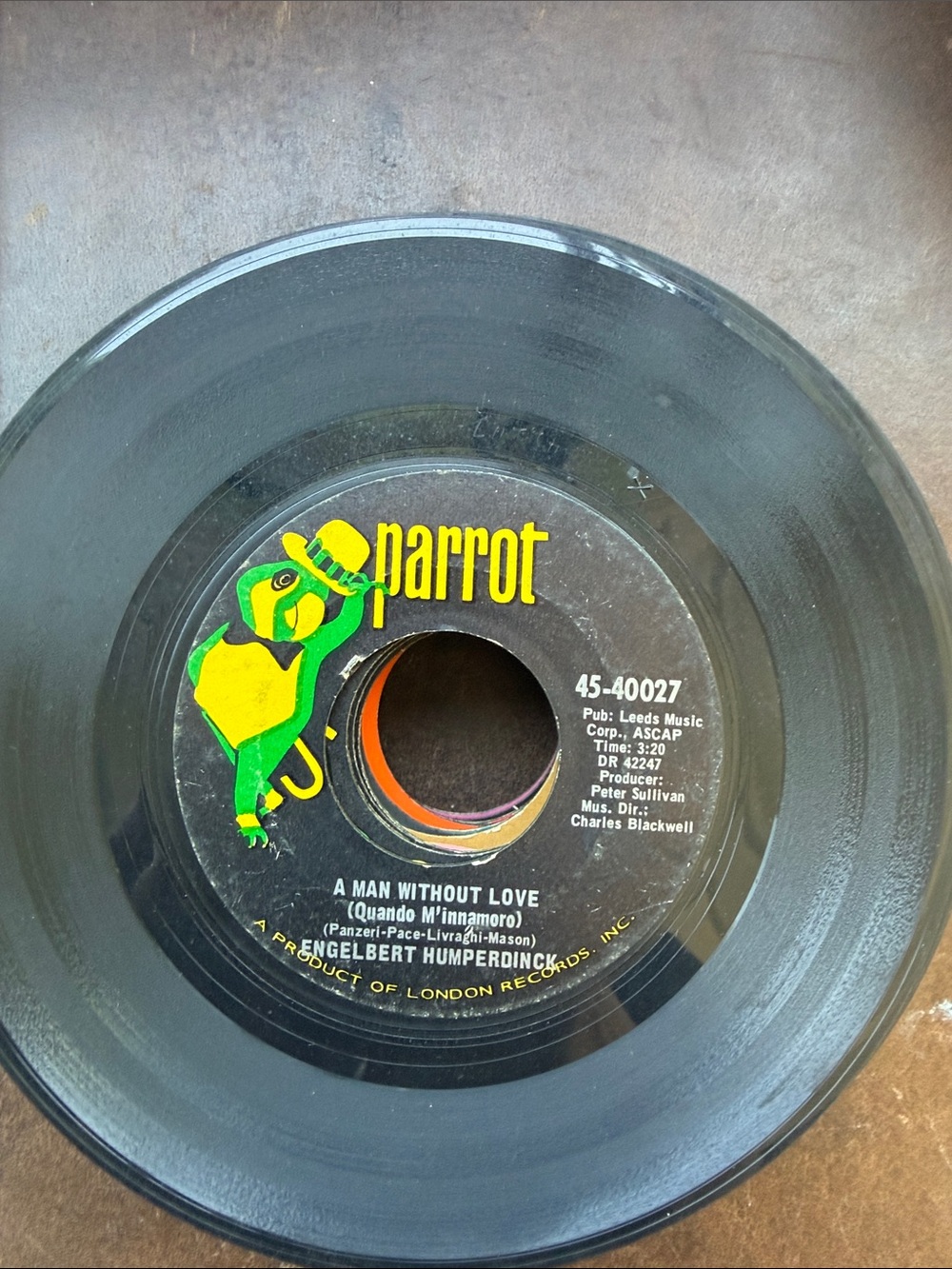 Parrot records  Black Vinyl Single with Yellow & Green Parrot Label